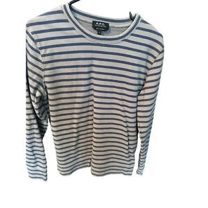 A.P.C. Men's Gray Striped Pattern Long Sleeves Crew Neck Sweatshirt Size Small
